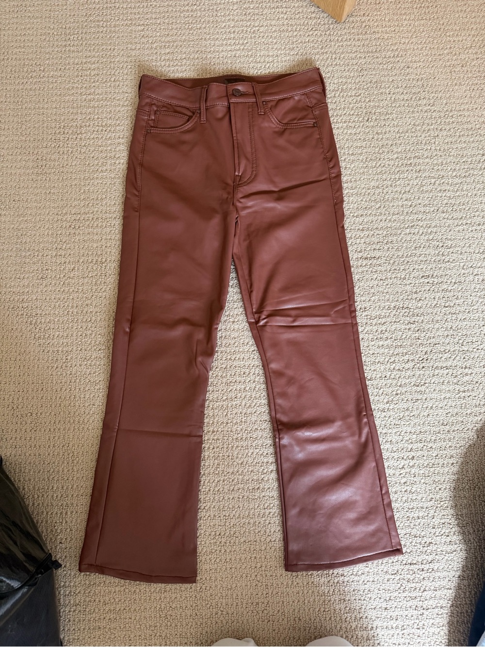 MOTHER Brown Leather Pants crop flare